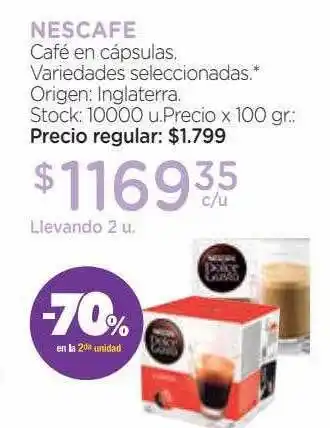 Farmacity Nescafe café en cápsulas -70% en la 2da unidad oferta