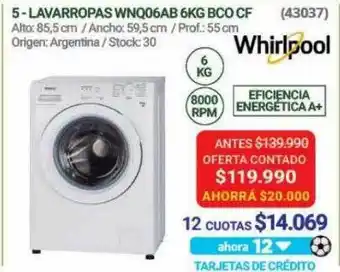 Hendel Lavarropas wnq06ab 6kg bco cf whirlpool oferta