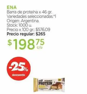 Farmacity Ena barra de proteína -25% descuento oferta