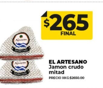 Supermayorista Vital El Artesano Jamon Crudo Mitad oferta