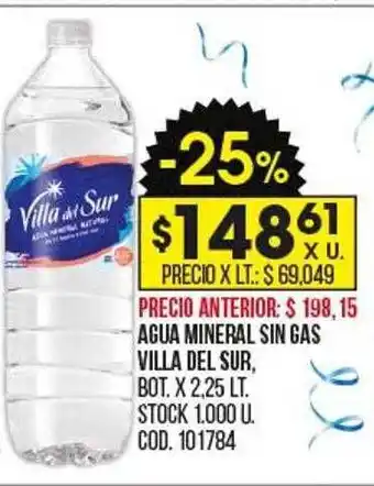 Coto Agua mineral sin gas villa del sur bot. oferta