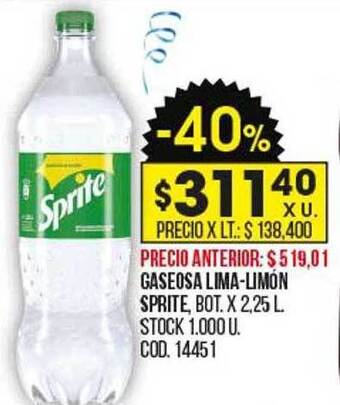 Coto Gaseosa lima-limón sprite oferta