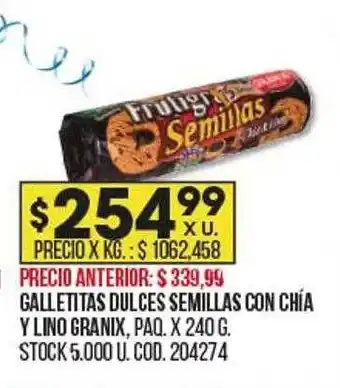 Coto Galletitas dulces semillas con chía y lino granix oferta