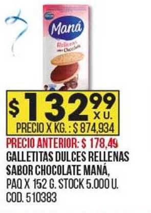 Coto Galletitas dulces rellenas sabor chocolate maná oferta