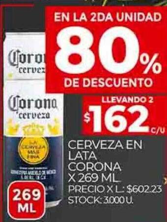 Supermercados DIA Cerveza en lata corona en la 2da unidad 80% de descuento oferta
