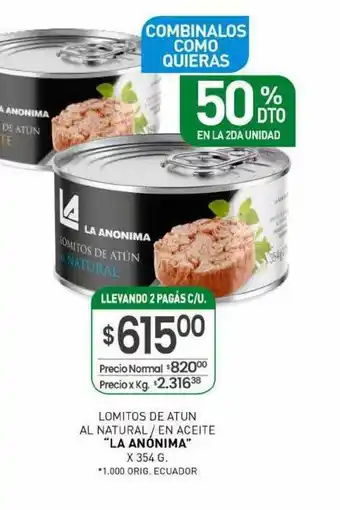 La Anonima Lomitos de atun al natural en aceite oferta
