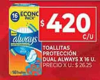 Supermercados DIA Toallitas protección dual always oferta