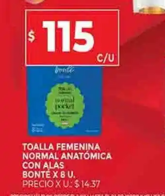 Supermercados DIA Toalla femenina normal anatómica con alas bontés oferta