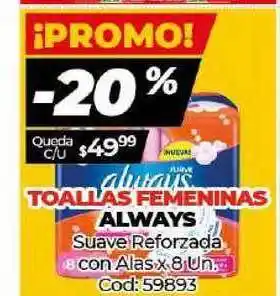 Diarco Always Toallas Femeninas Suave Reforzada Con Alas x 8 Un oferta