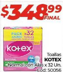 Diarco Kotex Toallas Normal Ccn Alas x 32 Un oferta