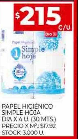 Supermercados DIA Papel higiénico simple hoja dia oferta