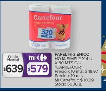 Carrefour Papel higiénico hoja simple oferta