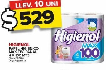 Carrefour Maxi Papel higiénico higienol max tec panal 4 x 100m oferta