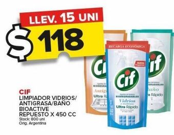 Carrefour Maxi Limpiador cif vidrios/antigrasa/baño bioactive repuesto x 450cc oferta