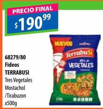 Micropack Fideos terrabusi tres vegetales mostachol-tirabuzon oferta