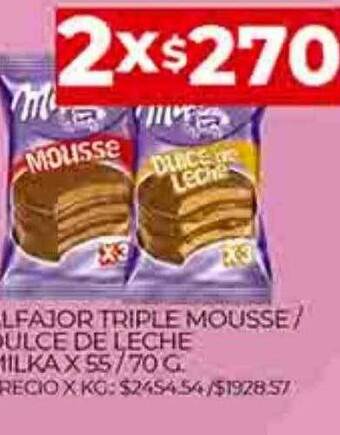 Supermercados DIA Alfajor triple mousse dulce de leche milka oferta