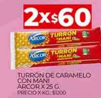 Supermercados DIA Turrón de caramelo con mani arcor oferta