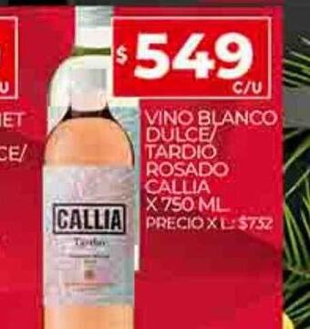 Supermercados DIA Vino blanco dulce tardio rosado callia oferta