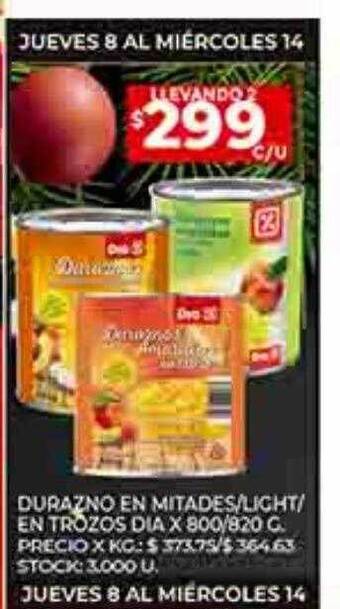 Supermercados DIA Durazno en mitades light en trozos dia oferta