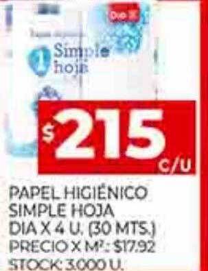 Supermercados DIA Papel higiênico simple hoja dia oferta
