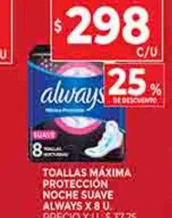 Supermercados DIA Toallas máxima protección noche suave always oferta