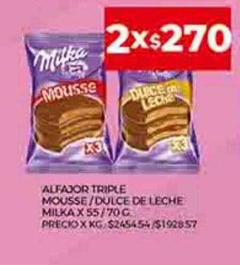 Supermercados DIA Alfajor triple mousse dulce de leche milka oferta