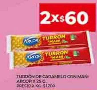 Supermercados DIA Turron de caramelo con mani arcor oferta