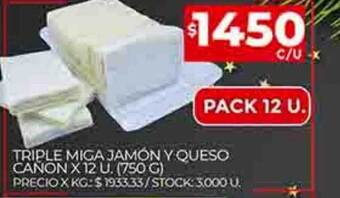 Supermercados DIA Triple miga jamón y queso canon oferta