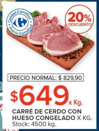 Carrefour Carré de cerdo con hueso congelado x kg 20% descuento oferta