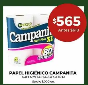 Super MAMI Papel higiénico campanita soft simple hoja oferta
