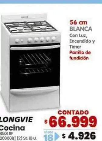 Trabuco Hogar Longvie Cocina Blanca 56 cm Con Luz, Encendido y Timer Parilla de fundición oferta