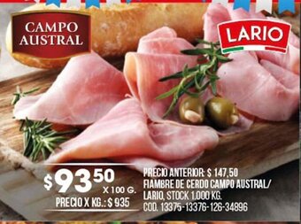 Coto Fiambre De Cerdo Campo Austral / Lario oferta