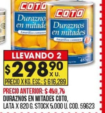 Coto Duraznos en Mitades Coto oferta
