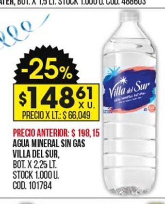 Coto Agua Mineral Sin Gas Villa Del Sur oferta