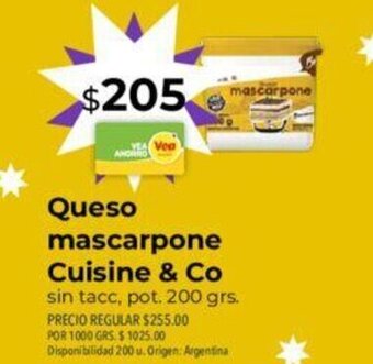 Supermercados Vea Queso Mascarpone Cuisine & Co oferta