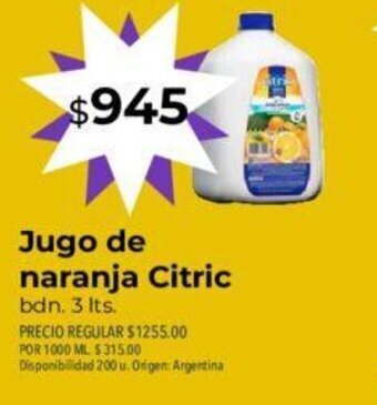 Supermercados Vea Jugo De Naranja Citric oferta
