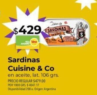 Supermercados Vea Sardinas Cuisine & Co oferta