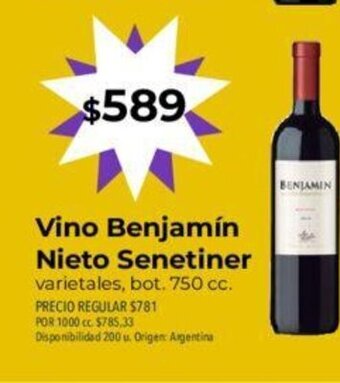 Supermercados Vea Vino Benjamín Nieto Senetiner oferta