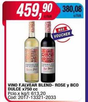 Maxiconsumo Vino f. alvear blend- rose y bco dulce oferta