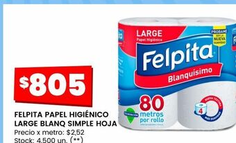 Changomas Felpita papel higiénico large blanq simple hoja oferta