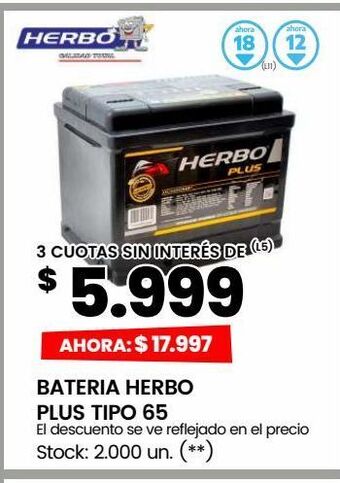 Changomas Bateria herbo plus tipo 65 oferta