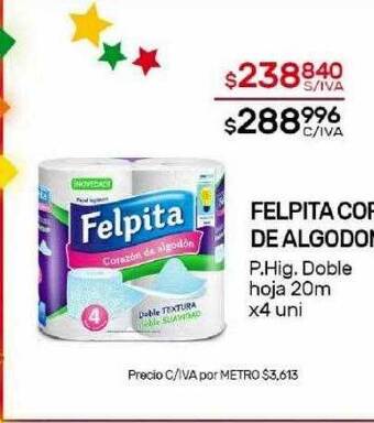 Nini Mayorista Felpita cor. de algodon p hig doble hoja oferta