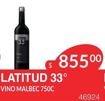 Masivos Latitud 33° Vino Malbec 750C oferta
