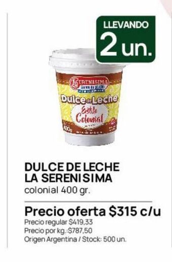 Jumbo Dulce de leche la serenisima oferta