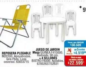 Reposera plegable juego de jardin mesa guinea f413000 + 4 sillones
