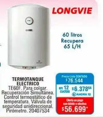 Longvie termotanque electrico te60f