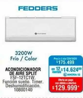 Perozzi Fedders acondicionador de aire split 3200w frio calor oferta