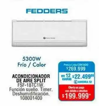 Fedders acondicionador de aire split 5300w frio calor