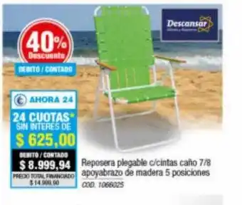 Rio Shop Deco Reposera plegable c cintas caño 7 8 apoyabrazo de madera 5 posiciones 40% descuento oferta