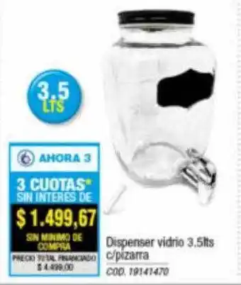Rio Shop Deco Dispenser vidrio 3.5lts c pizarra oferta